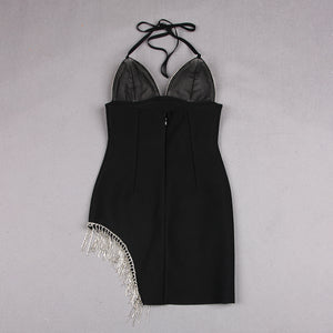 Ariel Rhinestoned Bandage Dress - Black