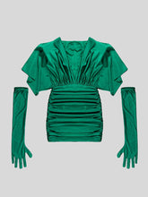 Maybelline V Neck Mini Dress with Gloves - Green & Black