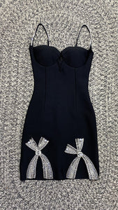 Galilea Rhinestoned Bandage Mini Dress - Black