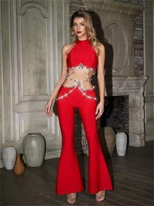 Shakira Bandage Pants & Top Set - Red & Black