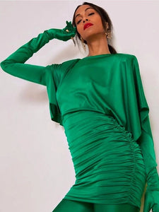 Maybelline V Neck Mini Dress with Gloves - Green & Black