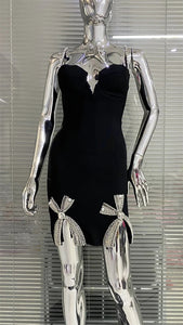 Galilea Rhinestoned Bandage Mini Dress - Black