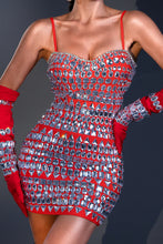 Francesca Crystal Bandage Dress with Gloves - Red