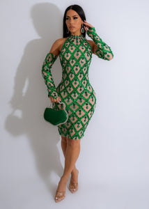 Anika Diamante Mini Dress With Gloves - Green