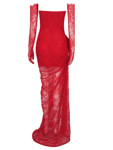 Valencia Long Gown With Gloves - Red