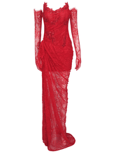 Valencia Long Gown With Gloves - Red