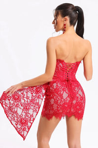 Valery Lace Mini Coquette Dress - Red