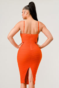 Desiree Luxe Crystals Rushed Midi Dress - Orange