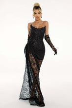 Valencia Lace Long Gown With Gloves - Black