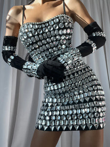 Francesca Crystal Embellished Bandage Dress with Gloves