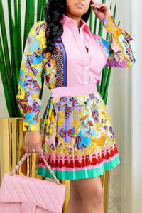 Nolita Blouse & Skirt Set - Pink & Blue Multi