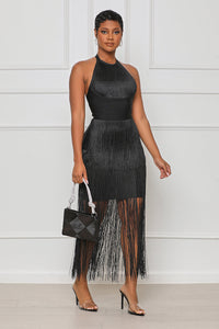 Aliyah Fringe Bandage Dress - Black