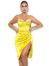 Nyla Satin Corset Dress with Crystals - Lemon