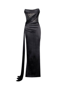 Holly Black Crystallized Corset  Satin Gown - Black