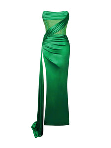 Holly Emerald Crystallized Green Corset Satin Gown