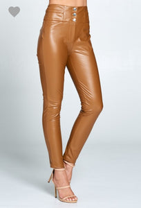 Tan Faux Leather Pants