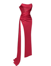 Holly Red Corset Satin Gown - Red