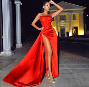 Holly Red Corset Satin Gown - Red