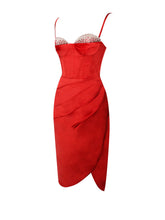 Nyla Red Satin Corset Dress With Crystals