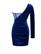Elevated Blue Velvet One Sleeve Dress