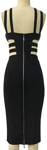 Gia Belted Black Bandage Midi Dress