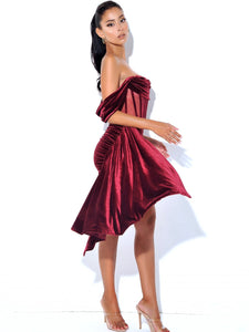 Irisa Burgundy Off Shoulder Corset Dress