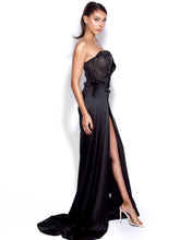 Holly Black Crystallized Corset  Satin Gown - Black