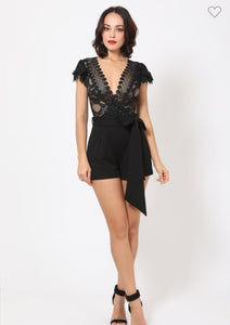 Yarely Lace Romper - Black