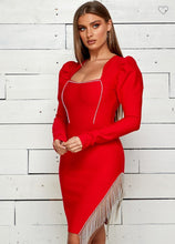Lily Bandage Rhinestone String Dress - Red