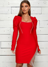 Lily Bandage Rhinestone String Dress - Red