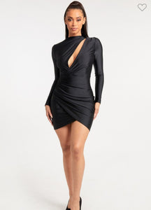 Ally Cutout Long Sleeve Mini Dress - Black