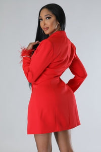 Quenna Feather Blazer Dress - Red