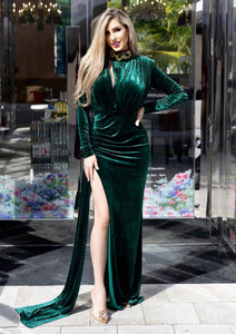 Zenaida Emerald Green CutOut Velvet Gown