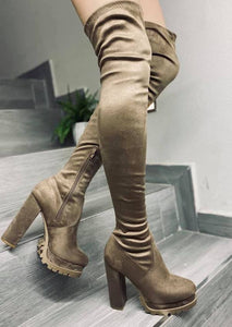 Foxxy Platforms Over The Knee Boots - Taupe